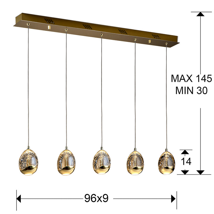 Lustra Schuller Rocio Liniara 5 lumini bar 96 cm auriu șampanie