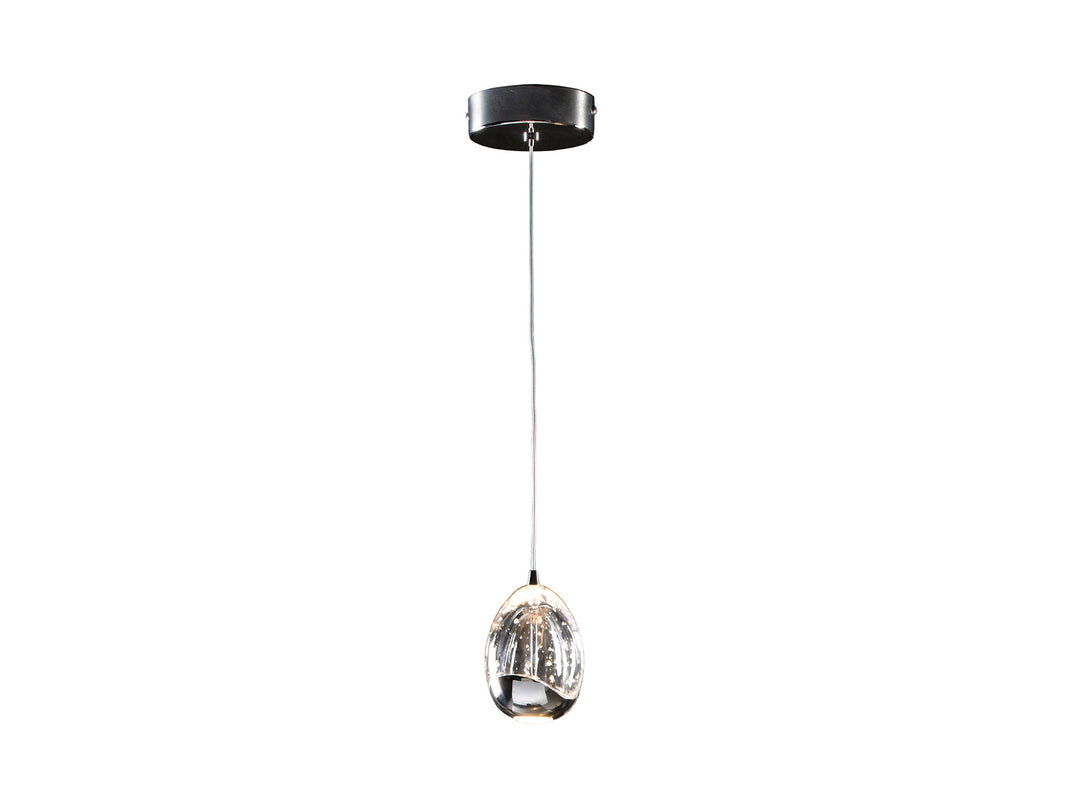 Lustră suspendată Schuller Rocío cu abajur picătură din sticlă solidă cu bule decorative — carcasă cromată.