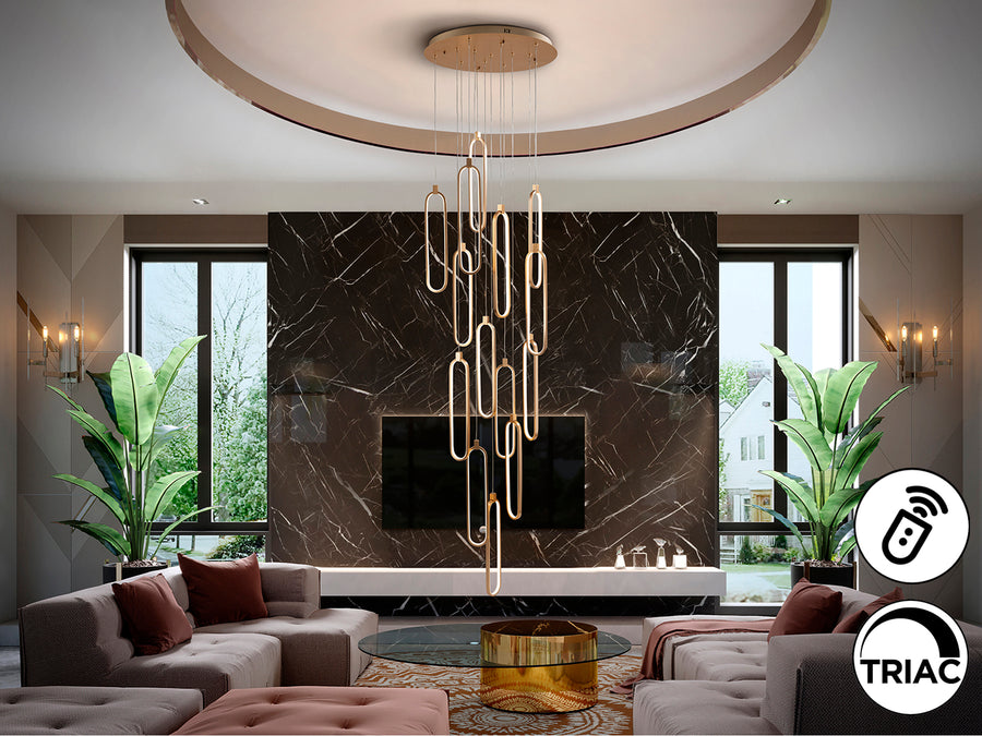 Lustră suspendată Schuller Colette Mare 14L cu construcție multi-disc Ø60 cm și 14 surse LED în finisaj rose gold periat — 49 cm înălțime.