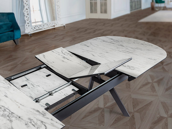 Masa dining Schuller Antea extensibila 205-285 cu marmura alba