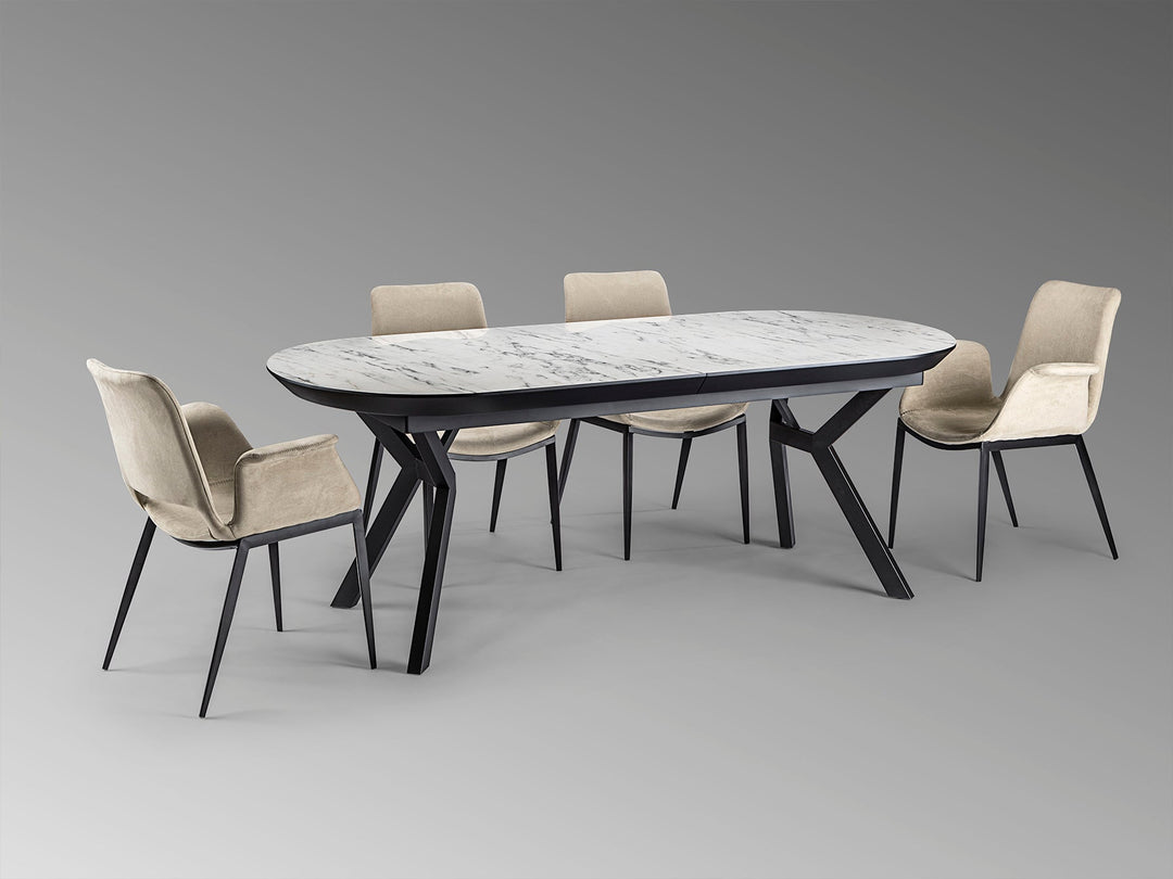 Masa dining Schuller Antea extensibila 205-285 cu marmura alba