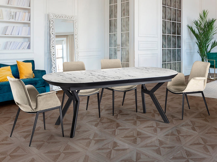 Masa dining Schuller Antea extensibila 205-285 cu marmura alba