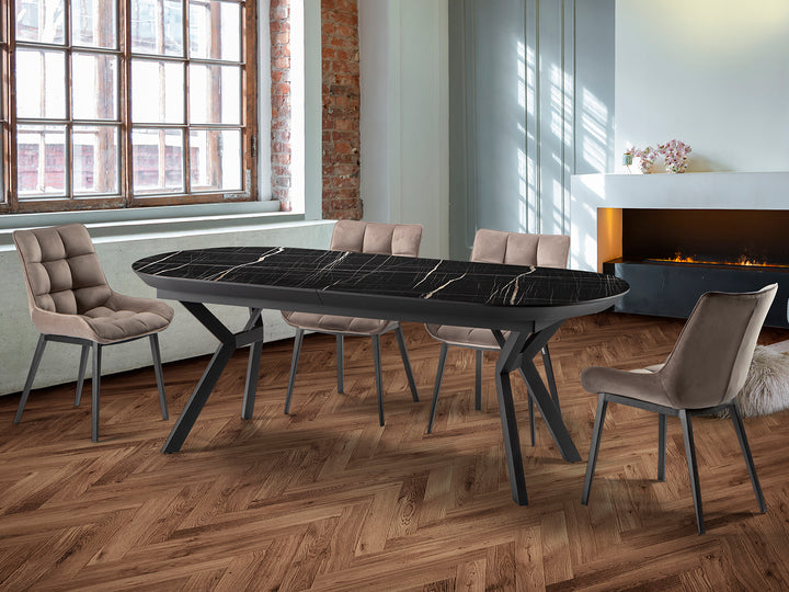 Masa dining Schuller Antea extensibila 205-285 cu marmura neagra