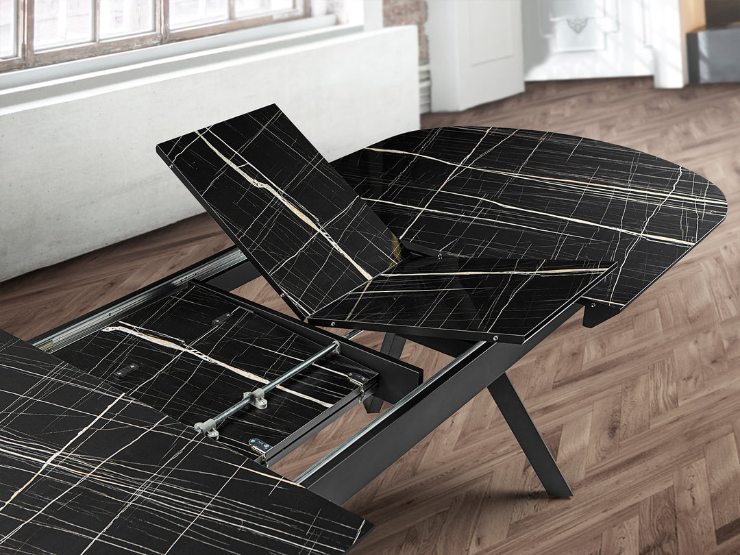 Masa dining Schuller Antea extensibila 205-285 cu marmura neagra