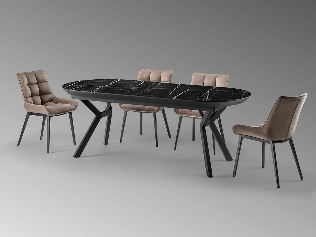 Masa dining Schuller Antea extensibila 205-285 cu marmura neagra