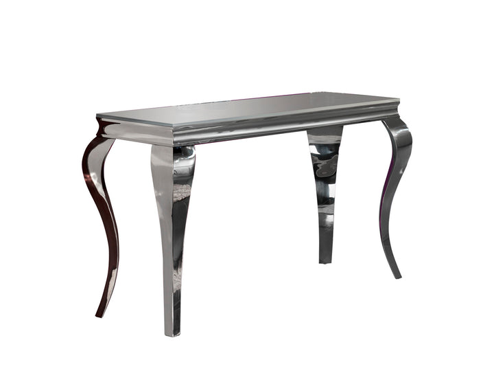 Consolă Schuller Barroque cu structură oțel inoxidabil și blat sticlă temperată — 128x75 cm