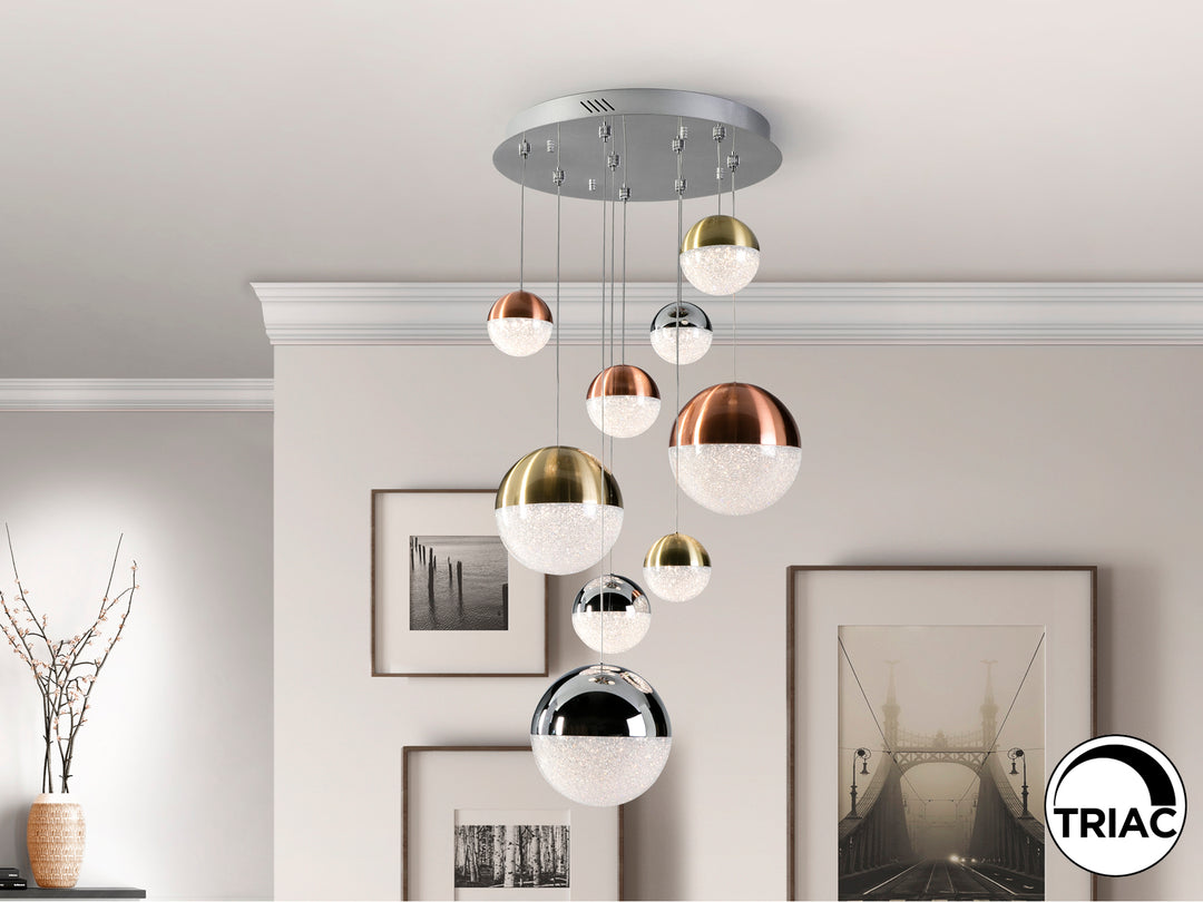 Lustra Schuller Sphere 9 lumini cascadă Ø50 cromat dimmable sfere mixte