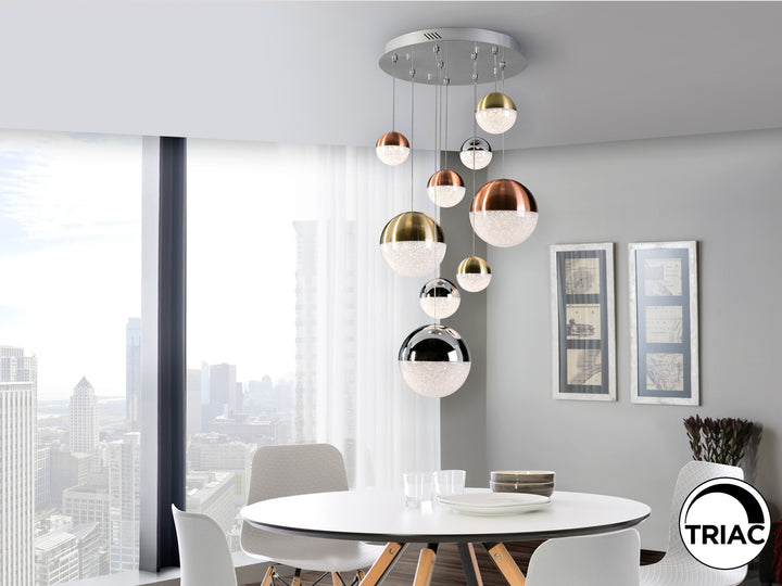 Lustra Schuller Sphere 9 lumini cascadă Ø50 cromat dimmable sfere mixte