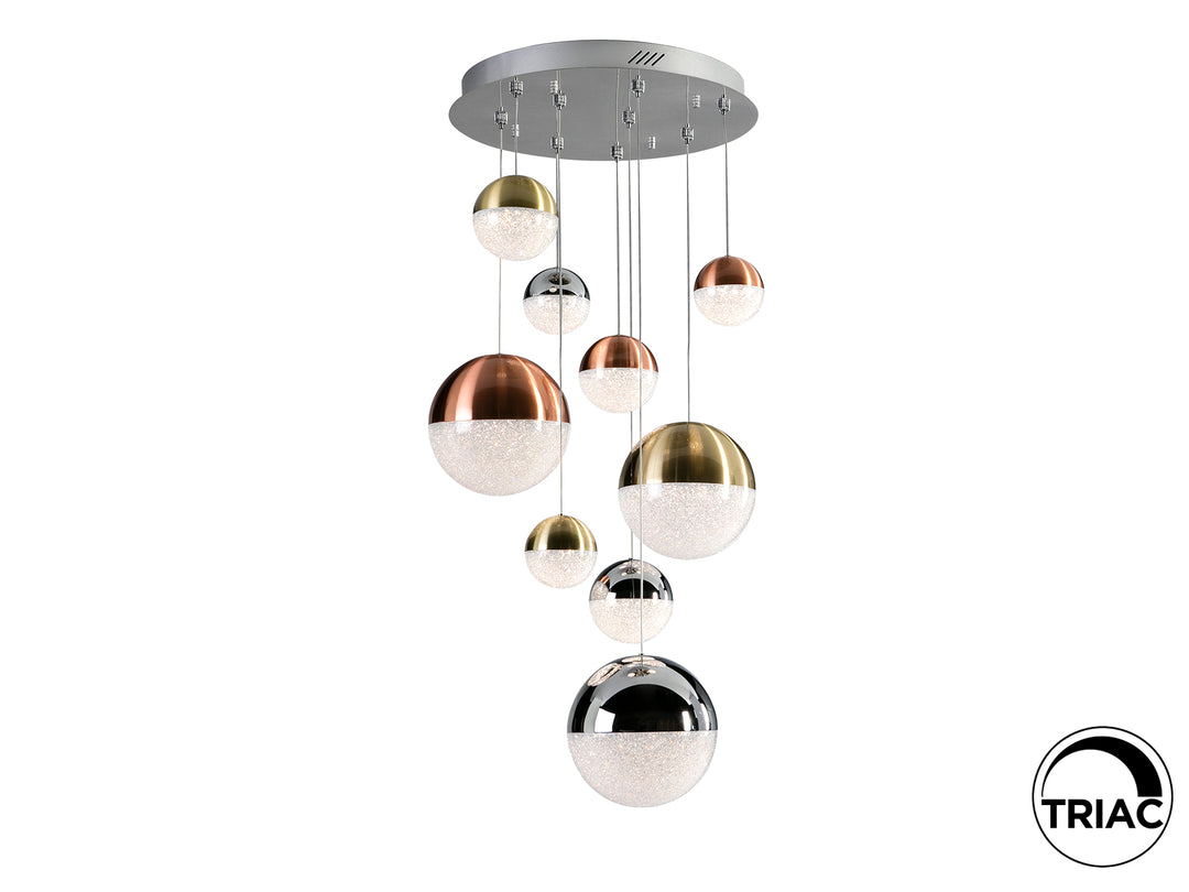 Lustra Schuller Sphere 9 lumini cascadă Ø50 cromat dimmable sfere mixte