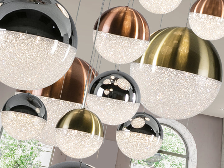 Lustra Schuller Sphere Mare 14 lumini fall 5m cromat-cupru-alama dimmable APP