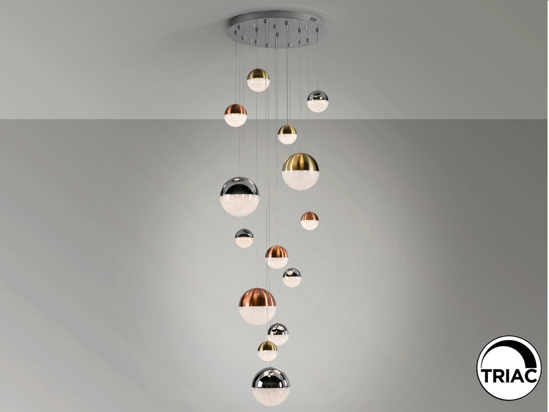 Lustra Schuller Sphere Mare 14 lumini fall 5m cromat-cupru-alama dimmable APP