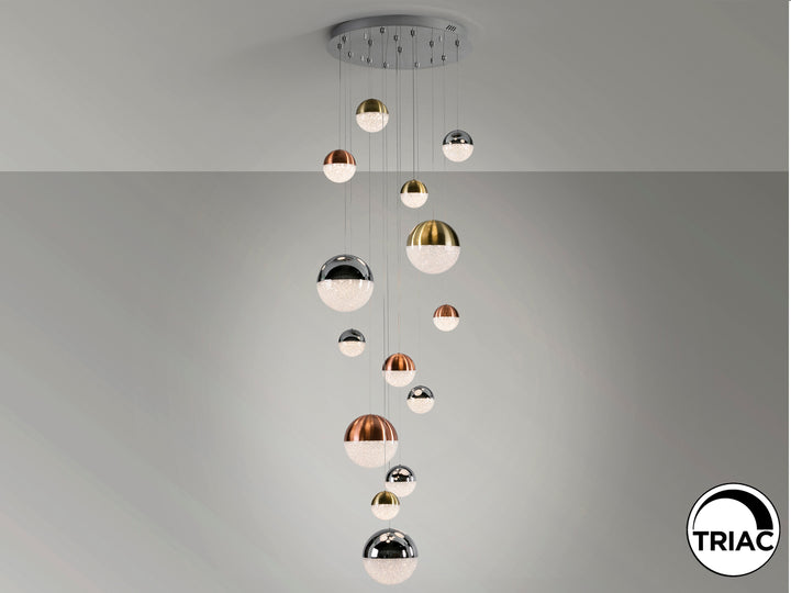 Lustra Schuller Sphere Mare 14 lumini fall 5m cromat-cupru-alama dimmable APP