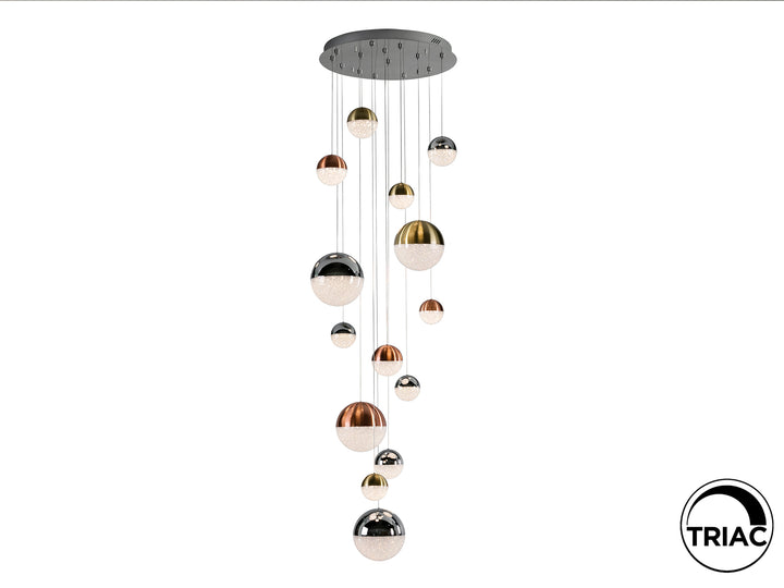 Lustra Schuller Sphere Mare 14 lumini fall 5m cromat-cupru-alama dimmable APP