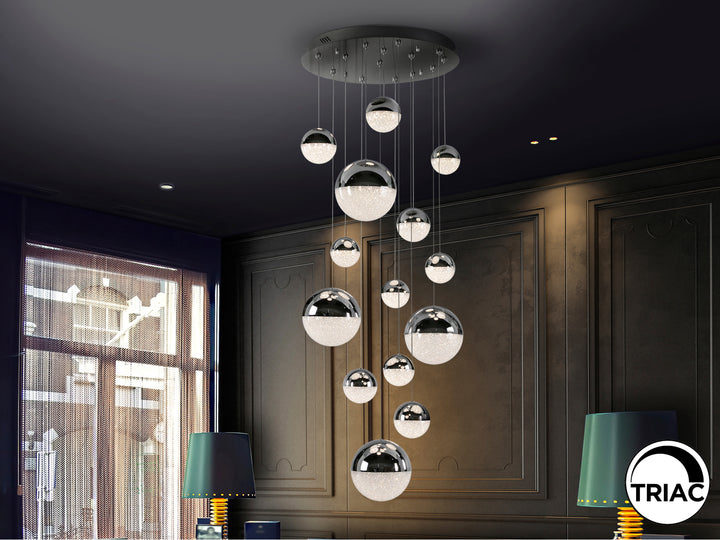 Plafoniera Schuller Sphere 14 lumini Ø60 cromat 180 cm dimmable