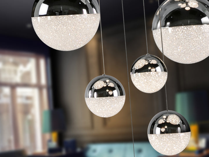 Plafoniera Schuller Sphere 14 lumini Ø60 cromat 180 cm dimmable