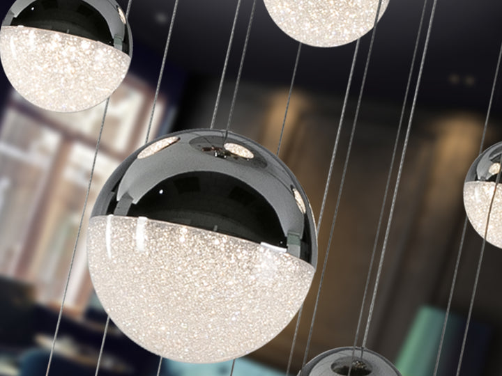 Plafoniera Schuller Sphere 14 lumini Ø60 cromat 180 cm dimmable