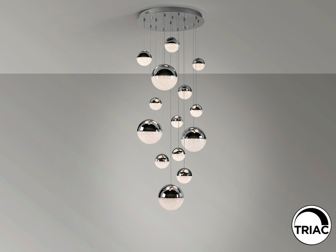 Plafoniera Schuller Sphere 14 lumini Ø60 cromat 180 cm dimmable
