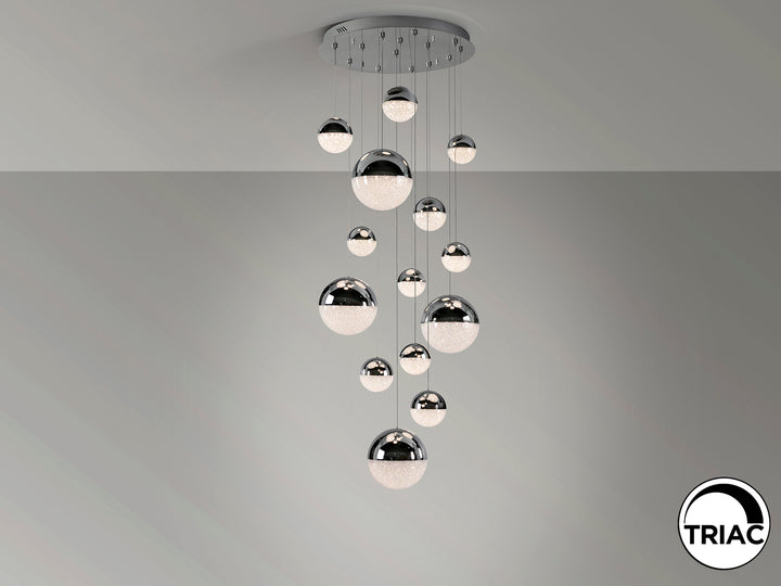 Plafoniera Schuller Sphere 14 lumini Ø60 cromat 180 cm dimmable