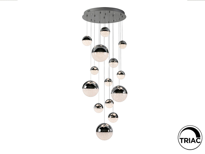 Plafoniera Schuller Sphere 14 lumini Ø60 cromat 180 cm dimmable