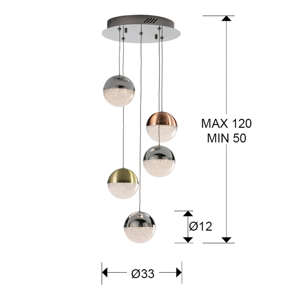 Lustra Schuller Sphere 5 lumini cascadă cupru-alama-cromat dimmable