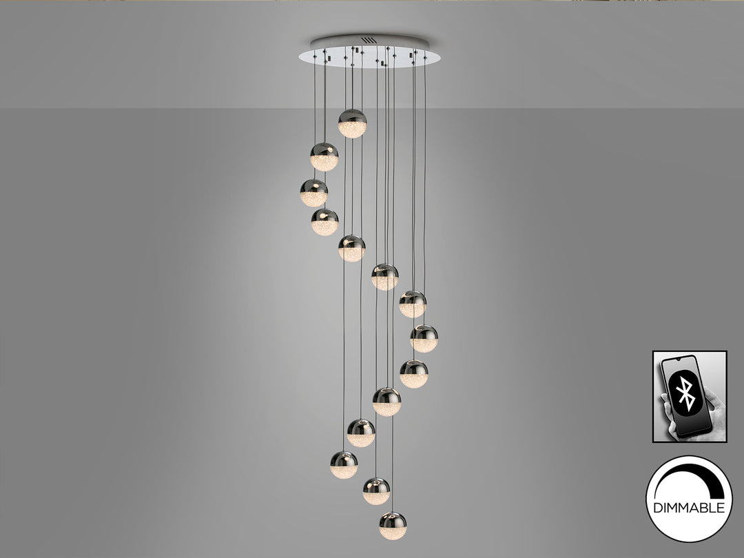 Lustra Schuller Sphere 14 lumini cascadă 175 cm cromat Bluetooth APP