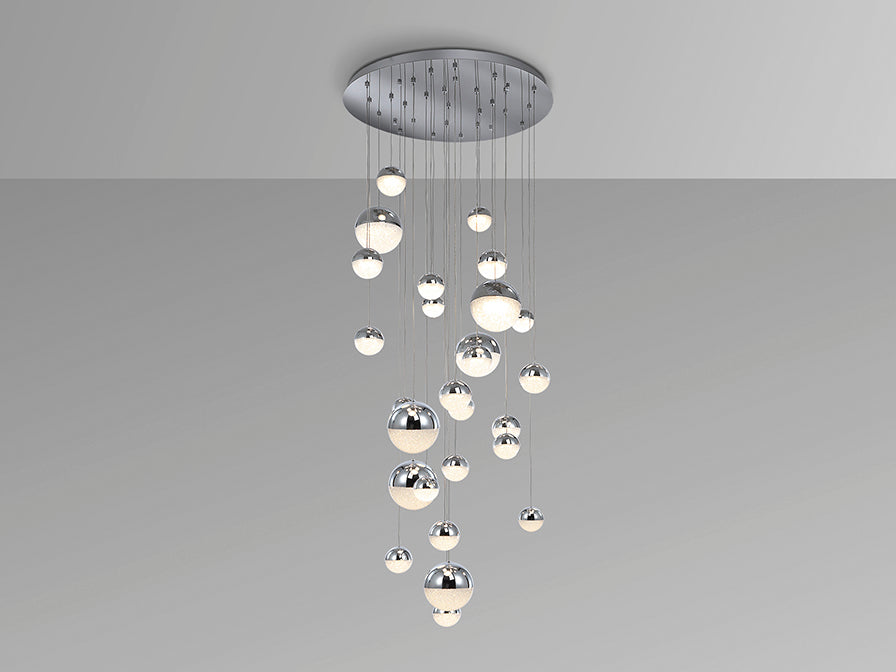 Lustra Schuller Sphere Grand 27 lumini Ø80 cromat 260 cm CCT Bluetooth APP
