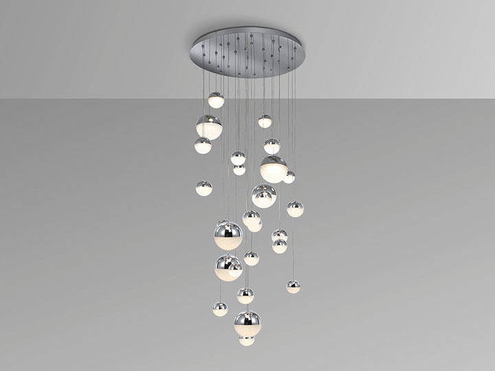 Lustra Schuller Sphere Grand 27 lumini Ø80 cromat 260 cm CCT Bluetooth APP