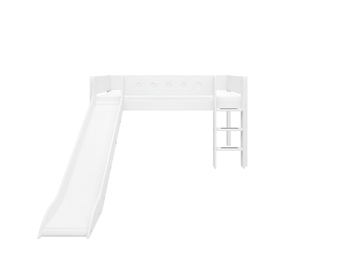 The Decorators: Pat inaltime 120 cm cu scara dreapta si tobogan Flexa White 90x200 cm