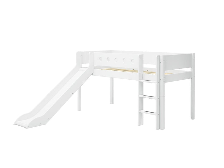 The Decorators: Pat inaltime 120 cm cu scara dreapta si tobogan Flexa White 90x200 cm