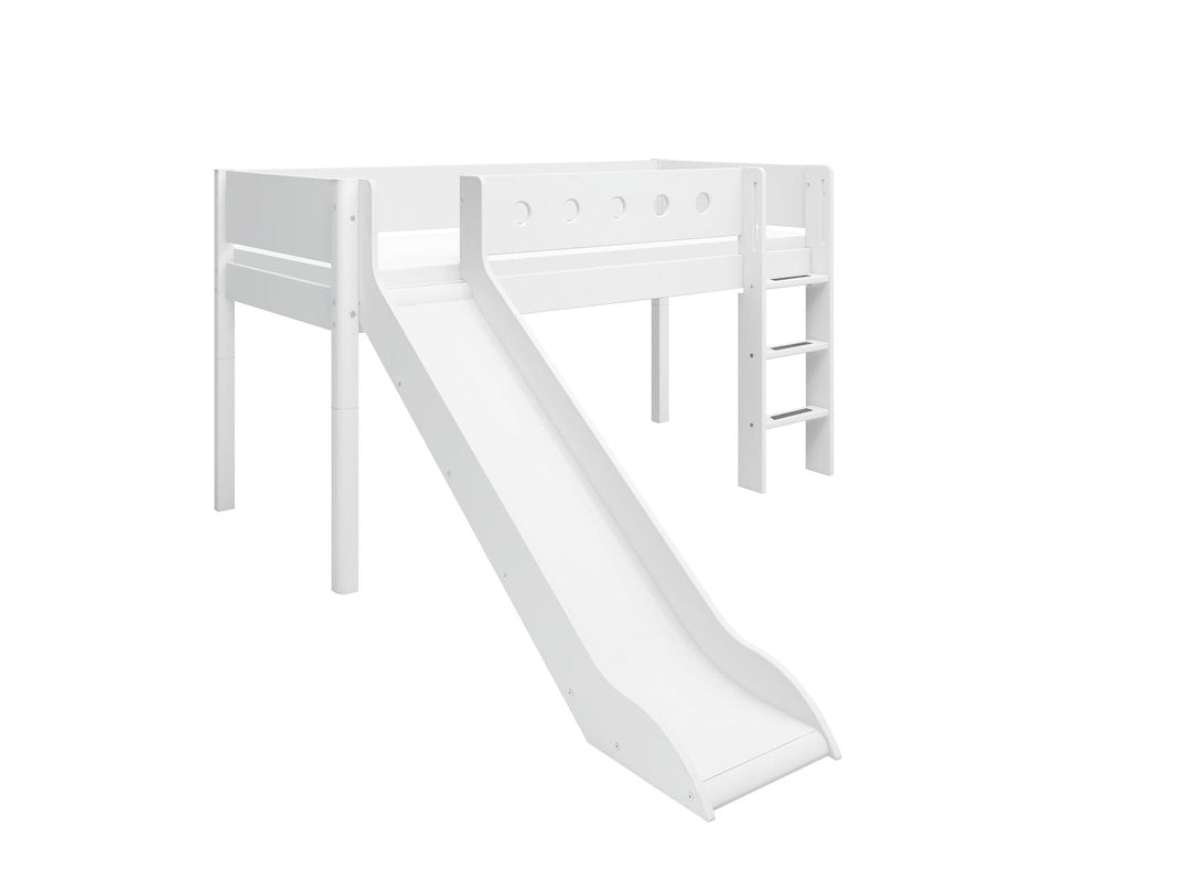 The Decorators: Pat inaltime 120 cm cu scara dreapta si tobogan Flexa White 90x200 cm
