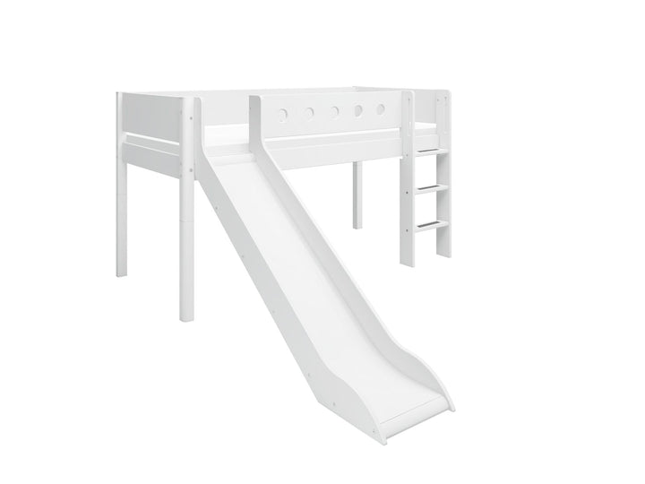 The Decorators: Pat inaltime 120 cm cu scara dreapta si tobogan Flexa White 90x200 cm