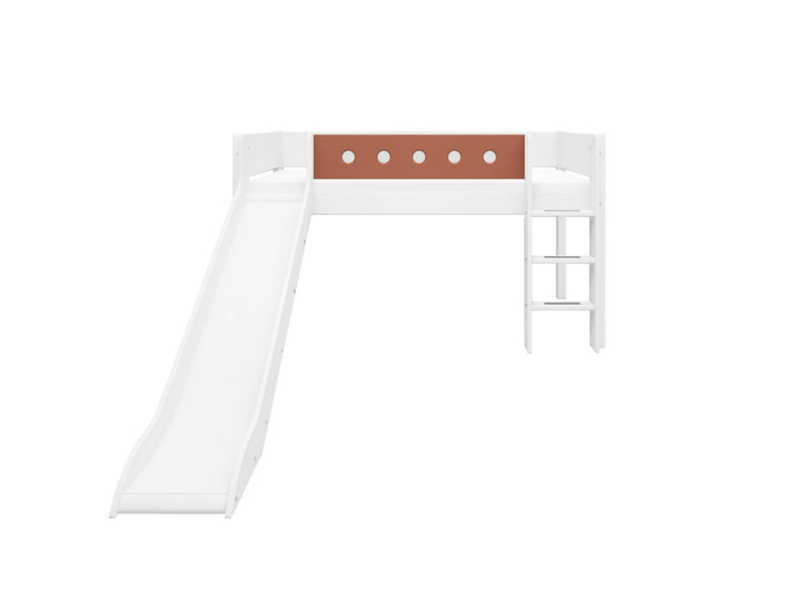 The Decorators: Pat inaltime 120 cm cu scara dreapta si tobogan Flexa White 90x200 cm