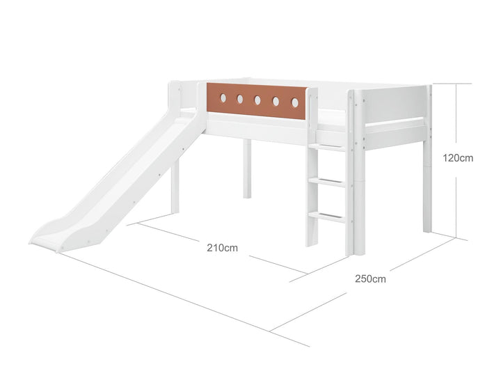 The Decorators: Pat inaltime 120 cm cu scara dreapta si tobogan Flexa White 90x200 cm