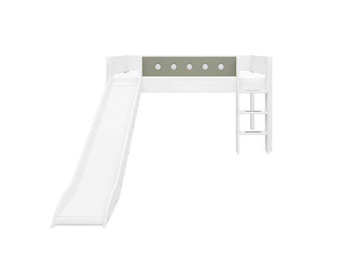 The Decorators: Pat inaltime 120 cm cu scara dreapta si tobogan Flexa White 90x200 cm