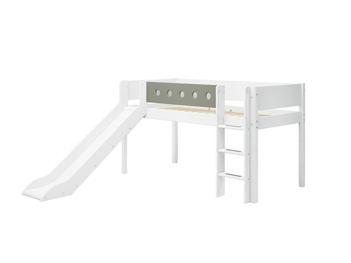 The Decorators: Pat inaltime 120 cm cu scara dreapta si tobogan Flexa White 90x200 cm