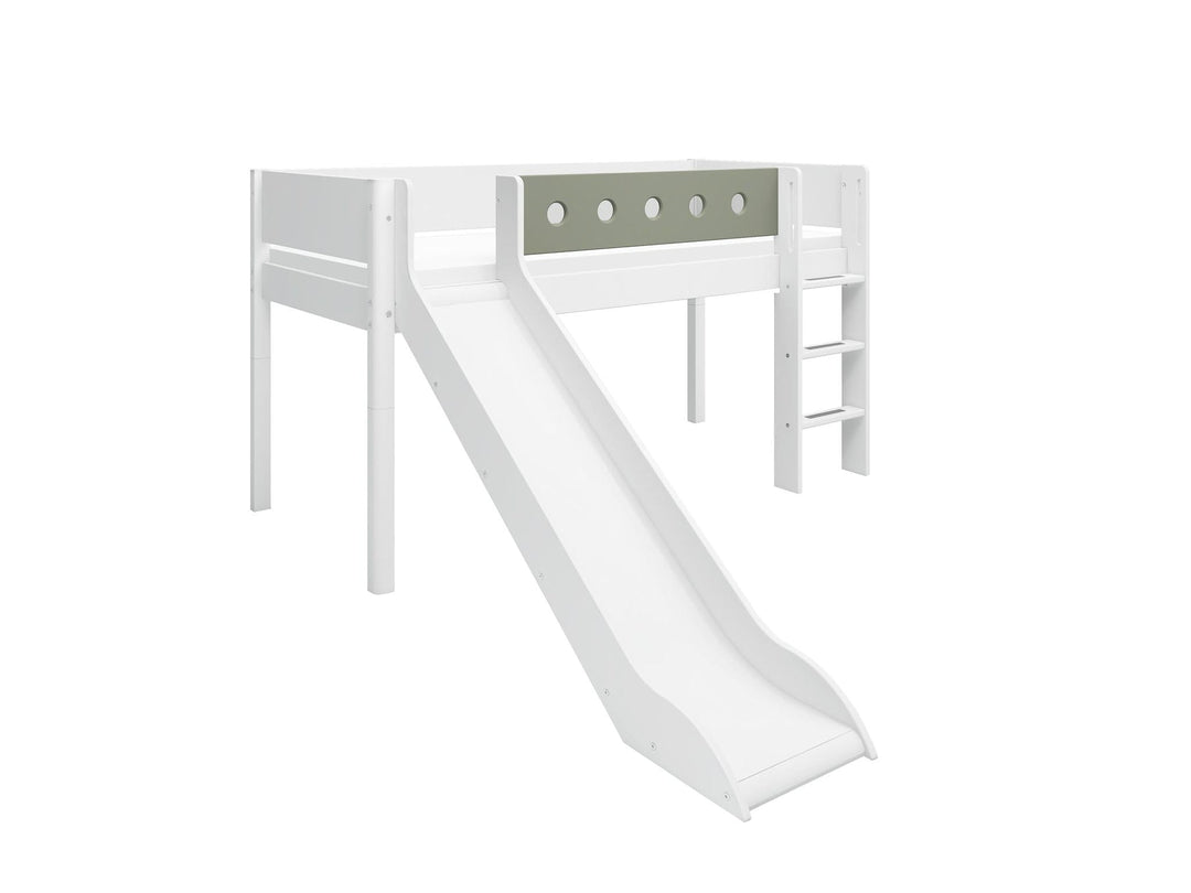 The Decorators: Pat inaltime 120 cm cu scara dreapta si tobogan Flexa White 90x200 cm
