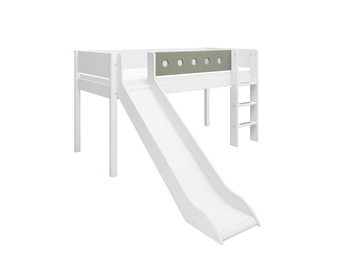 The Decorators: Pat inaltime 120 cm cu scara dreapta si tobogan Flexa White 90x200 cm