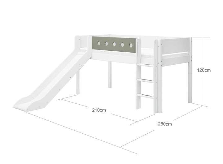 The Decorators: Pat inaltime 120 cm cu scara dreapta si tobogan Flexa White 90x200 cm