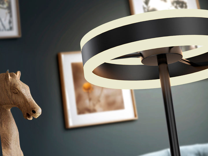 Veioză Schuller Helia cu inel LED și corp negru mat — H49 cm