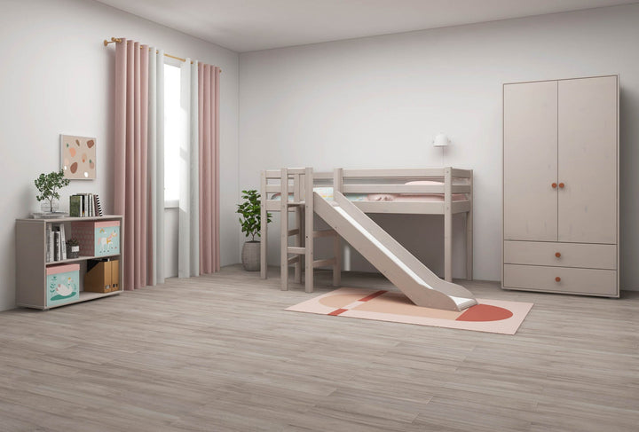 The Decorators: Pat inaltime 120 cm cu platforma si tobogan Flexa Classic 90x200 cm