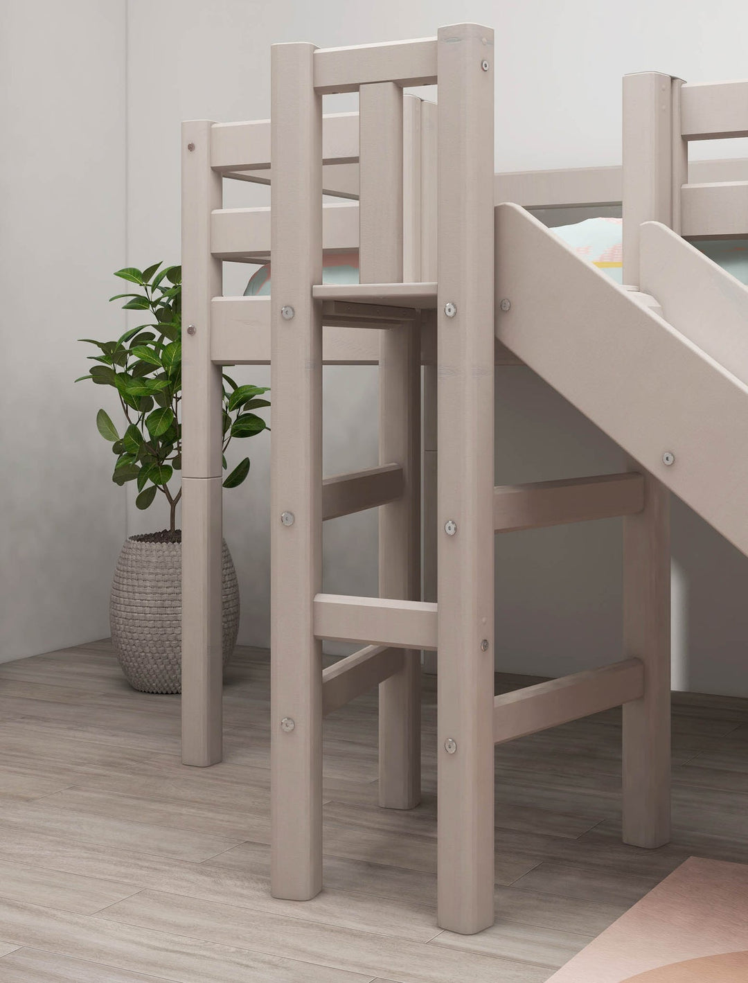 The Decorators: Pat inaltime 120 cm cu platforma si tobogan Flexa Classic 90x200 cm