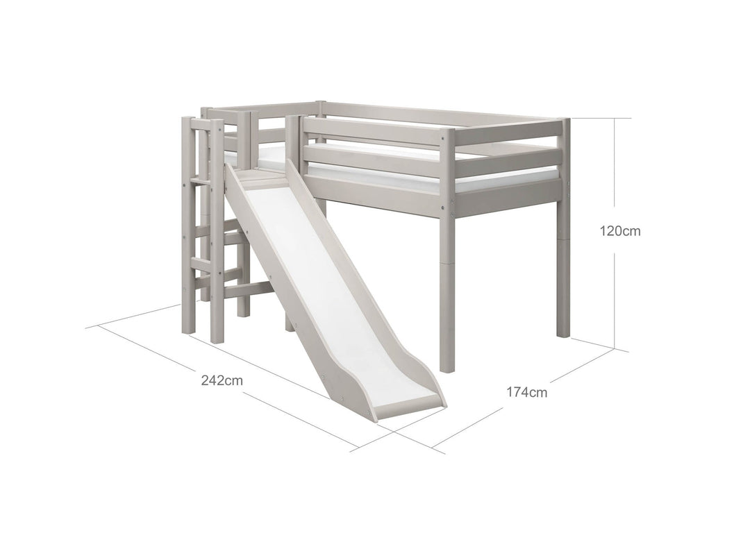 The Decorators: Pat inaltime 120 cm cu platforma si tobogan Flexa Classic 90x200 cm