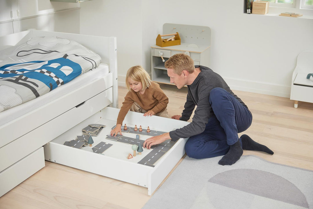 The Decorators: Pat cu extensie si doua sertare Flexa White 90x200 cm