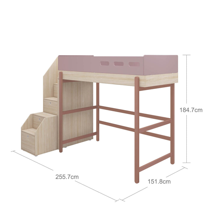 The Decorators: Pat inalt cu scari laterale si depozitare, Popsicle, lemn masiv, 90x200 cm