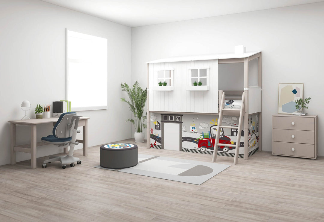 The Decorators: Pat inaltime 120 cm casuta cu acoperis Flexa Classic 90x200 cm