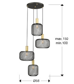 Lustra Schuller Osiris 4 lumini Ø58 plasă negru-auriu