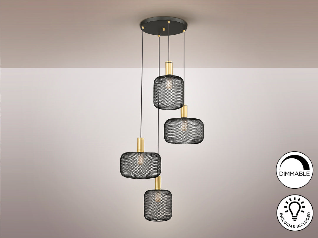 Lustra Schuller Osiris 4 lumini Ø58 plasă negru-auriu