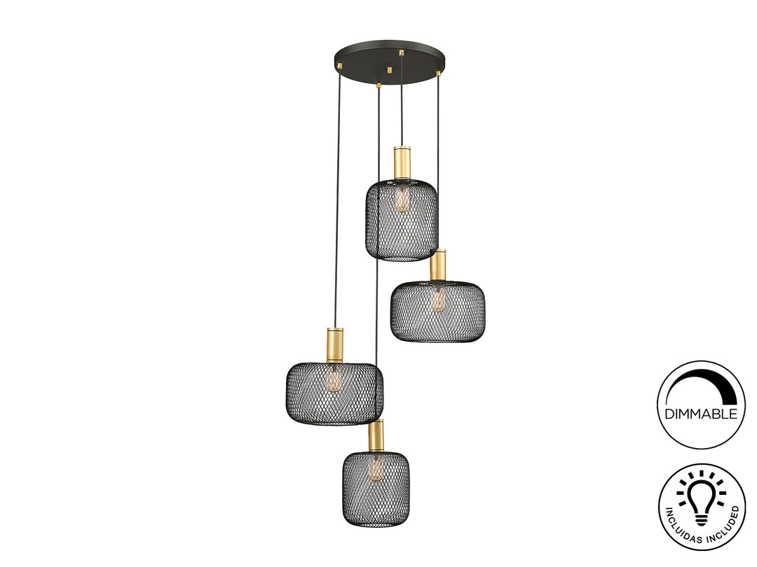 Lustra Schuller Osiris 4 lumini Ø58 plasă negru-auriu