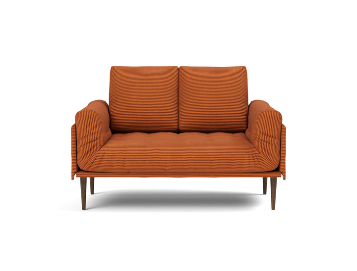 Canapea pat Rollo Styletto, saltea cu arcuri impachetate, tesatura la alegere #material_595-corduroy-burnt-orange