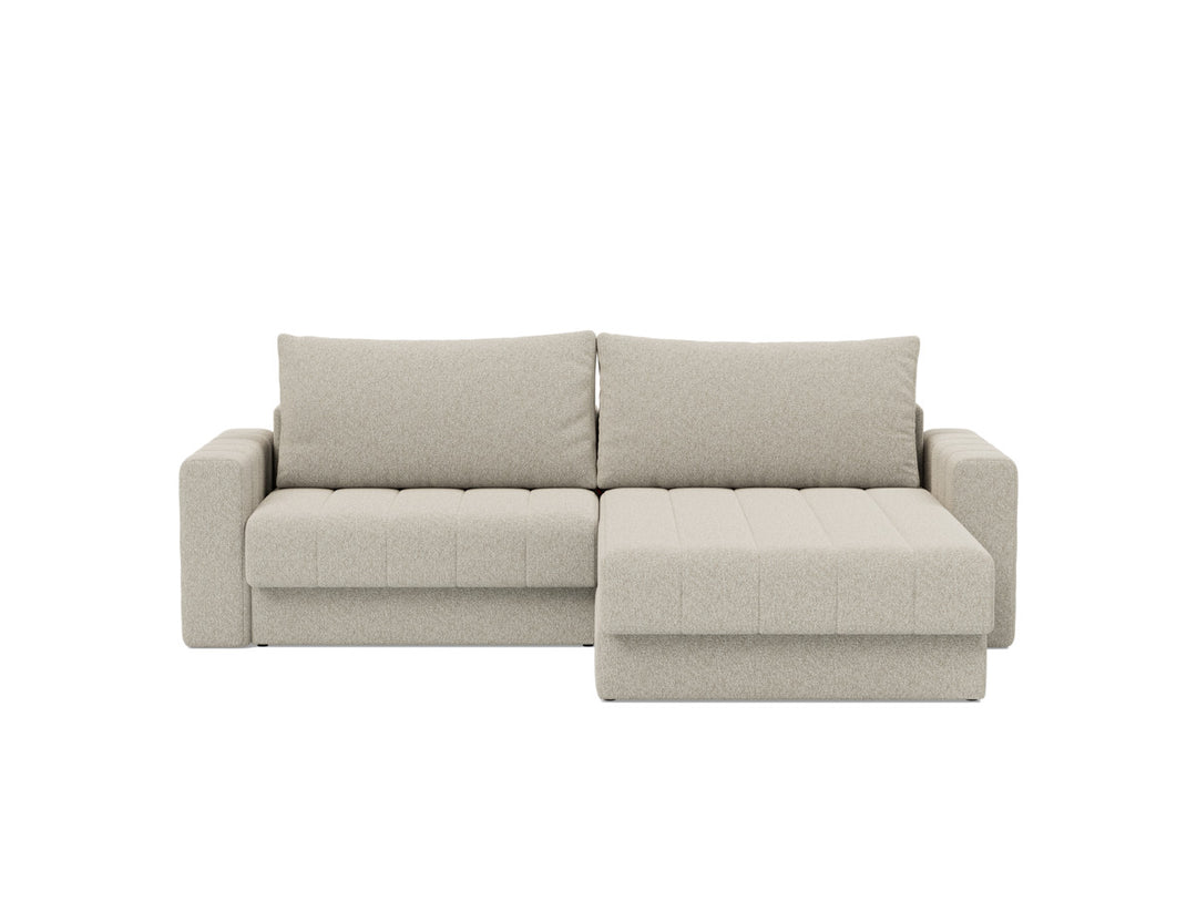 Canapea extensibila cu sezlong si brate, Akello, 187x200 cm, tesatura la alegere #material_539-boucl-beige